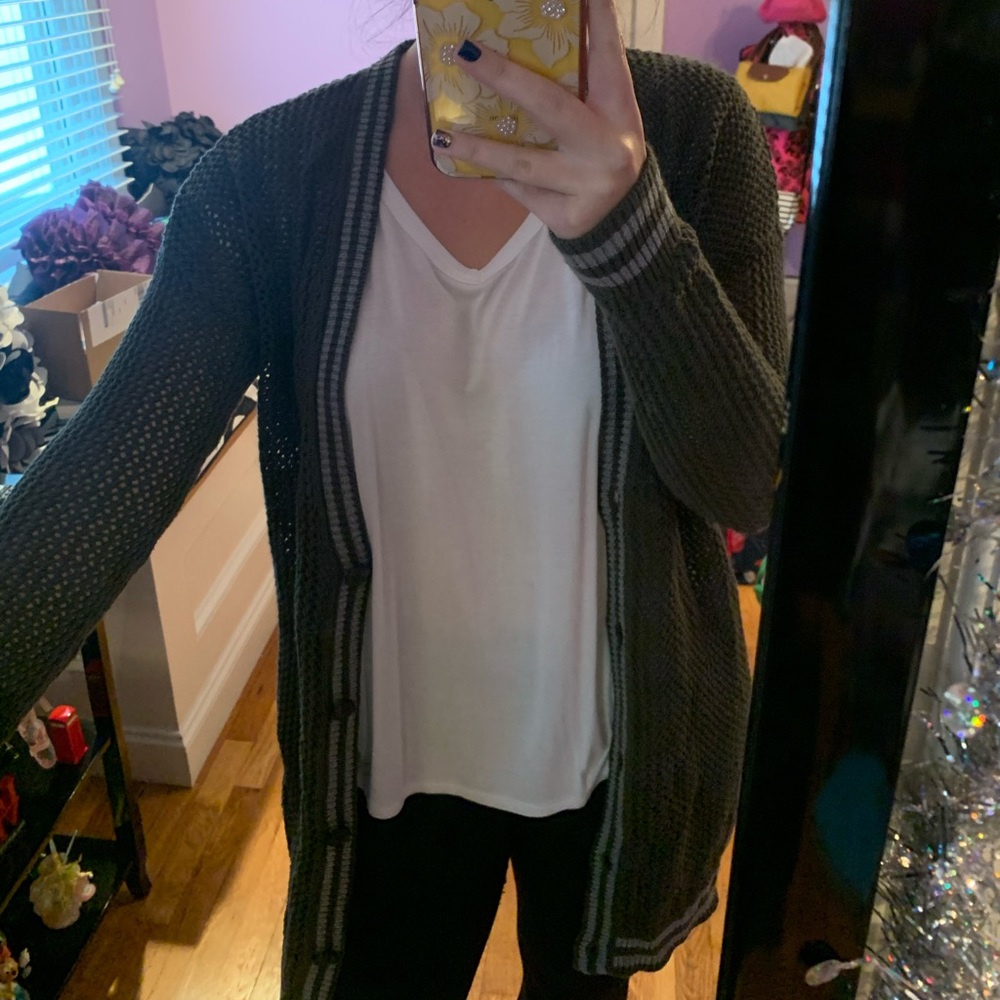 American Eagle Olive with Grey Trim Cardigan